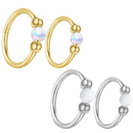 SUBANG 4 Pieces Opal Nose Rings for Women Hypoallergenic Stainless Steel Septum Rings 8mm/10mm Hoop Nose Rings Cartilage Earrings Piercings Jewelry for Women Men ﻿, One Size, Stainless Steel, no