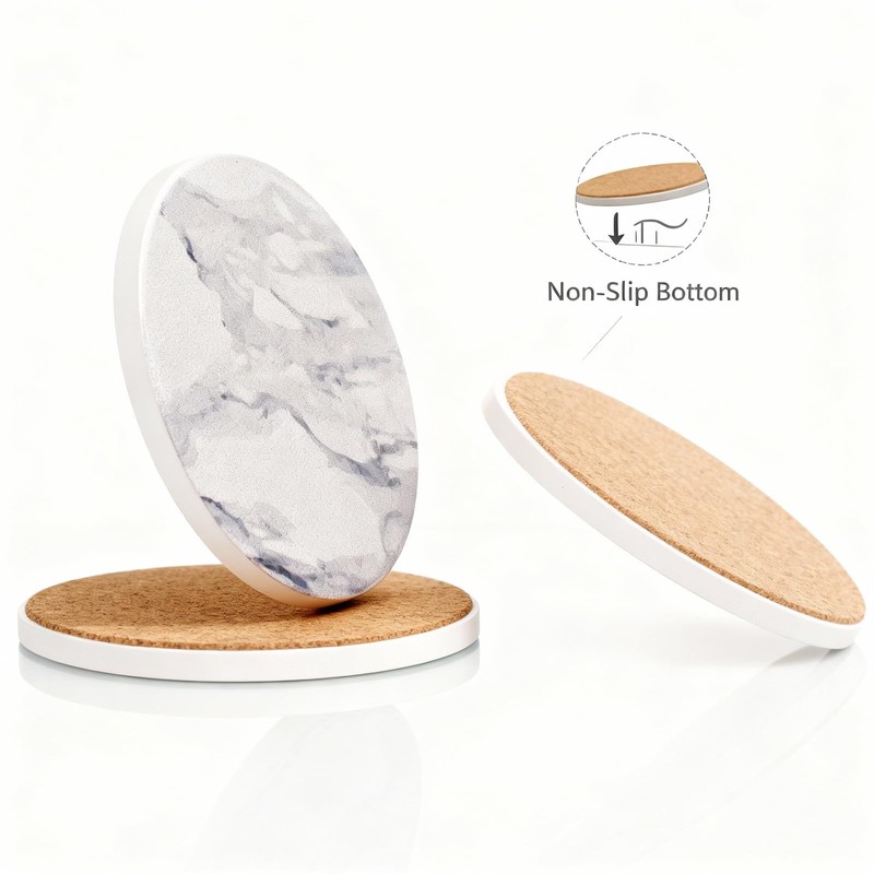 Absorbent Ceramic Coaster Sets of 6 with Holder, Marble Style
