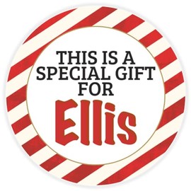 This is a Gift for Ellis - Circle Sticker Decal 3 Inch - Candy Cane Merry Christmas Gift Tag Present Tree Holiday Custom Name Santa Claus