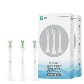 infly PT02 Replacement Brush, Sonic Type, with Cap, DuPont Brush, Soft, Set of 6, [3 Pieces x 2 Boxes] White