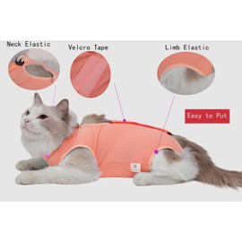 Acoutpet Cat Recovery Suit Female Kitten Onesie for Cats After Surgery Female Spay Surgical Abdominal Wound Skin Diseases Cone Collar Soft Alternative Wear (Orange, S)