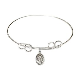 8 inch Round Double Loop Bangle Bracelet w/St. Scholastica in Sterling Silver