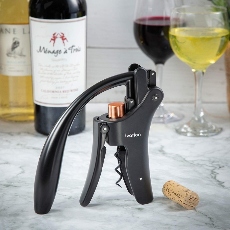 Ivation Wine Bottle Opener | Manual Handheld Corkscrew with Ergonomic
