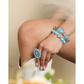 Jessica Simpson Womens Turquoise Stone Slider Bracelet - Oxidized Silver-Tone Lariat Bracelet with Turquoise Accents