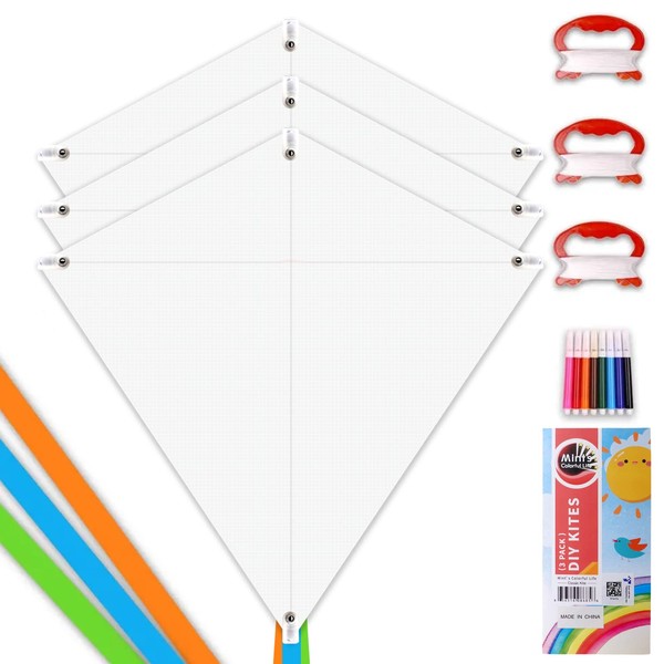 Mint's Colorful Life DIY Kites for Kids Kite Making Kit Bulk, Decorating Coloring Kite Party Pack,White Diamond Kite Kits (6 Pack)