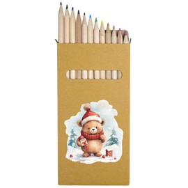 Azeeda 12 x 'Cute Christmas Teddy' Long 178mm Coloured Pencils/Pencil Set (PE00056589)