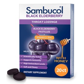 Sambucol Black Elderberry Throat Lozenge - with Honey, Vitamin C & Zinc, Elderberry Lozenges Sore Throat & Cough, Soothes Scratchy Throat, Supports Immunity, Soft & Chewy - 20 Count