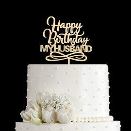 Happy Birthday MY HUSBAND Cake Topper for Birthday Party Decorations, Mirror Gold Acrylic