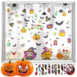 Pegatinas para ventana de Halloween, lindas calcomanías de calabaza y murciélago de bruja de calabaza con esqueleto negro, calcomanías estáticas para decoración de ventana de Halloween, envía un juego