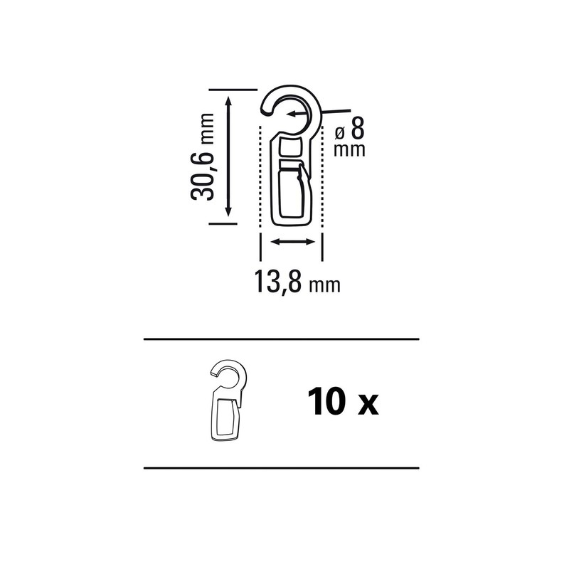 Gardinia Pencil Pleat Hooks For Curtain Rings, 10 Pack, Plastic,