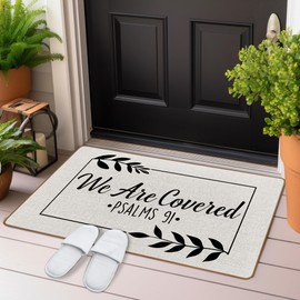 WTOGQ Christian Door Mat, We are Covered Psalm 91 Door Mat Welcome Mat, Prayer Bible Verse Front Doormat Indoor Outside Entrance, Scripture Church Inspirational Coveied Home Doormat 17X29 Inch