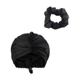 FFDHWU 1 Nightcap, 1 Scrunchie, Silk Hat for Sleeping, Hat for Curly Hair, Hair Hat for Sleeping, Silk Hat for Curly Hair, Satin Hat for Curly Hair Black