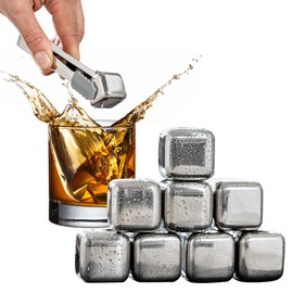 bremermann Ice Cube Set 10 Pieces // 8x Stainless Steel Ice Cubes, Tongs and Storage Box // Reusable // Dishwasher Safe