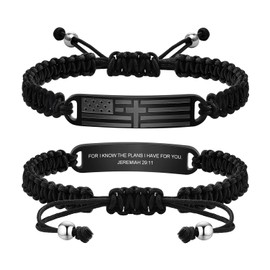Cross Bracelet for Men - Black Bible Verse Stainless Steel Rope Mens American Flag Bracelet Birthday Gift Ideas First Communion Confirmation Baptism Christian Easter Gifts for Teens,10
