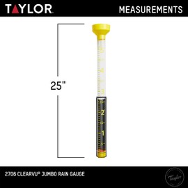 Taylor Capacity Jumbo Rain Gauge, Measure and Monitor Precipitation, Easy to Read for Backyard, Patio, Garden, and Lawn, 5-inch, Yellow