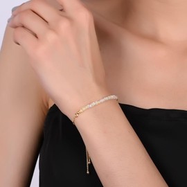 Gempires Birthstone Beaded Bracelet, Opal Bracelets, October Birthstone Jewelry, Bolo Bracelet, Gift for Her, 14k Gold Plated Chain (6-9 Inch Adjustable Length)