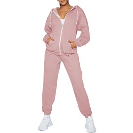 Fixmatti Womens Traksuit Full Zipper Jacket and Sweatpants Set Hooded Jogger Sweatsuit 2 Pieces Outfits Pink XL