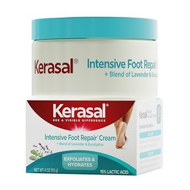 Kerasal Crema reparadora intensiva de pies con ácido láctico, lavanda y eucalipto, 4 onzas