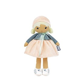 Kaloo Tendresse My First Fabric Doll Chloe K 9.75â Medium Soft Plush Figure in Peach and Striped Dress, Denim Jacket and Blonde Hair with Baby Safe Embroidered Face Machine Washable for Ages 0+