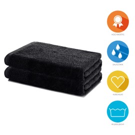 Lavea Bath Towels Set of 2, 60 x 120 cm, Soft & Absorbent 100% Cotton Towels, Black, Oeko-Tex 100 Certified, with Hanging Loops, Washable at 60 Degrees, Wellness Bath Towels