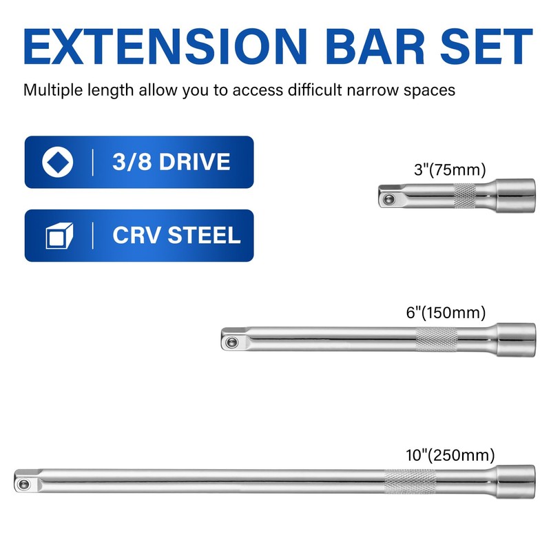 Nikcrlo Socket Extension Set - 3/8 Inch Drive Extension Set,