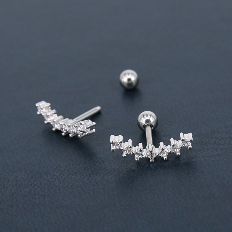 Arete curvado con circonita cúbica y acero inoxidable 316L, arete
