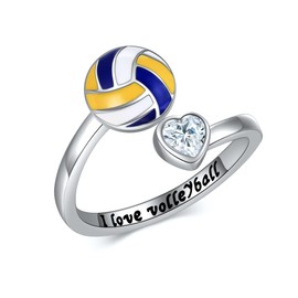 HUKKUN Volleyball Gifts for Women 925 Sterling Silver Adjustable Volleyball Rings Jewelry for Sports Players