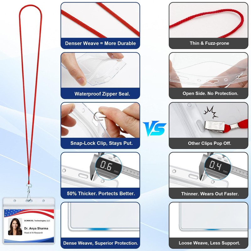 Red Lanyards for ID Badges 10 Pack with ID Holder,