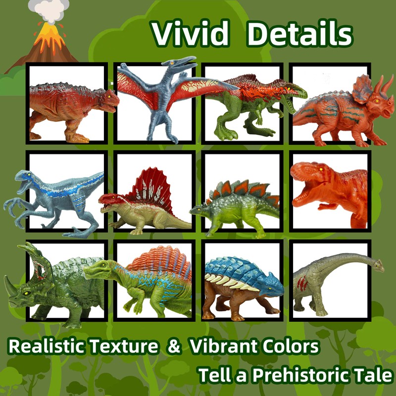 Simulated Adventure Dinosaurs Toys, 12 Pcs Realistic Dinosaur Figures with
