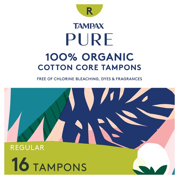 Tampax Pure 100% Organic Cotton Core Regular Absorbency Tampons - 16 ct