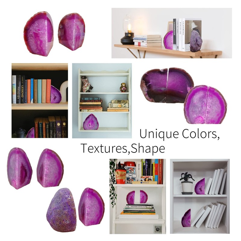 Agate Bookends Natural Crystal Unique Geode Book Ends Dyed Pink