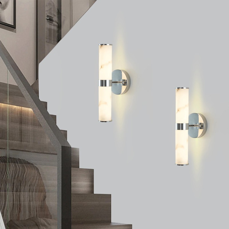 2 Pack 14 Inch LED Modern Wall Sconces Chrome Resin