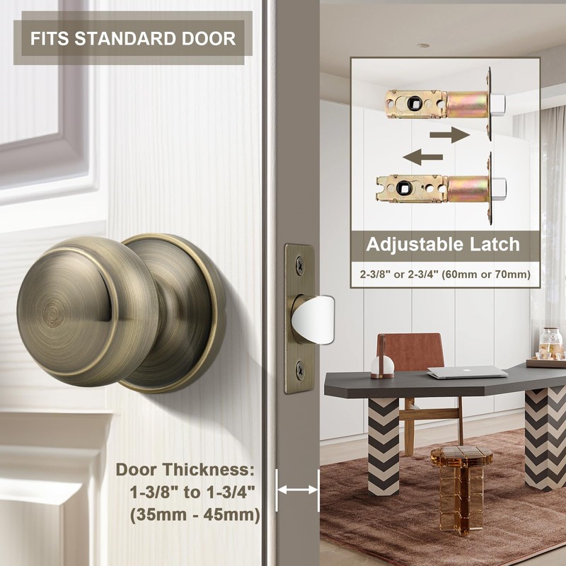 Probrico 6 Pack Door Knobs Interior Antique Brass, Closet Door