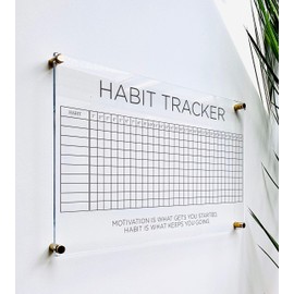 Large Clear Acrylic Habit Tracker for wall | Dry-Erase Message White Board Calendar Wall Mounted Office Home Family Organization Tools Must Haves School Kids Adult Mom Teen Monthly Weekly ADHD Tools