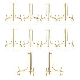 10 Pack 4 Inch Iron Display Stand Gold Iron Easel Plate Photo Holder 4 Inch, Anti-Slip Plate Stands for Display, Iron Plate Display for Plate, Pictures, Photo Frames (Gold)