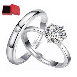 Anillo Pareja Ajustable,Anillo De Compromiso Para Pareja Plata 925+ Caja De Regalo