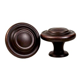 HardwareDirect ZC3756 Round Kitchen Bathroom Cabinet Door Drawer Knob Handle Pull Circle Detail Brushed Nickel Silver Brushed Oil Rubbed Bronze Brown Matte Black (Single, Brushed Oil Rubbed Bronze)