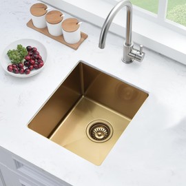 BoomHoze Gold Bar Sink, 13 x 15 Inch Undermount Kitchen Sink Small Wet Bar Prep 16 Gauge Stainless Steel RV Kitchen Single Bowl Basin