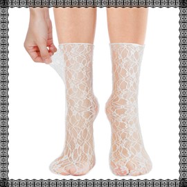 Ouligay 4pcs Women's Lace Socks Sheer Lace Socks Fishnet Socks Ankle Mesh Lace Socks Lace Loose Socks For Women Girls