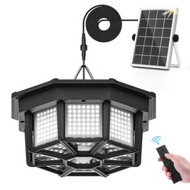UOOIUMOY Solar Shed Light Indoor Outdoor 1200LM Solar Pendant Daywork Light 288LED 8-Faces Lighting Motion Sensor with 5 Lighting Modes & Remote Control for Gazebo Garage Patio Barn Home