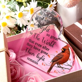 Yulejo Red Cardinal Gifts Catholic Hummingbird Sympathy Memorial Gift for Loss of Loved One Sympathy Acrylic Heart Decor Sign Table Centerpieces Remembrance Decor Christmas Condolence