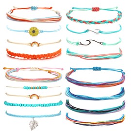 choice of all Summer String Wave Bracelets Adjustable Friendship Strand Bracelet for Women Girls Jewelry (F:Rainbow Set)