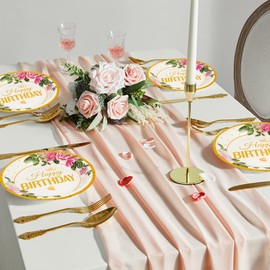 AHPYEUHK Paper Plates 17.8 cm Party Plates 50 Pieces Rose Birthday Party Tableware Set Party Accessories for Graduation Party Children's Birthday