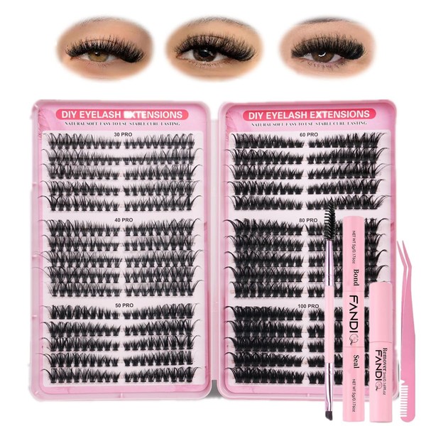 Cluster Lashes Kit,540PCS Fluffy Individual Eyelashes Kit Mixed 8-16mm Russian