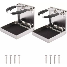 Amarine Made 2X Stainless Steel Adjustable Folding Cup Drink Holder 55mm to 85mm (3-3/8") Dia