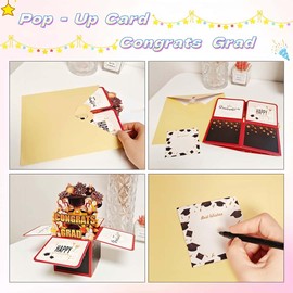 ZSlactp Graduation Pop Up Card 2025 with Note Card & Envelope, High School Graduation Card for Her 2025, Greeting Card for High School College, 3D Happy Grad Cards (Red)