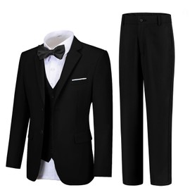 Mosedou Boys Suits Black Homecoming Suit Jacket Vest and Pants Set for Kids Teen Boys Wedding Graduation Outfits Size 20