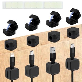 WOLMIK 12 Pcs Magnetic Cable Holder, Under Desk Cable Clips Management, Magnetic Cord Organizer, Hide Phone Charging Cable Keeper, Cord Holder for Home Office Desk Phone Car Wall(Black)