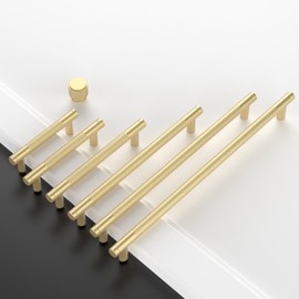 Amerdeco Pack of 10 Knurled Cabinet Handles, Gold Handles, Furniture Handles, 128 mm Hole Spacing, Door Handles, Kitchen Drawer Handles, Vintage Handles for Kitchen Cabinets, Chest of Drawers,