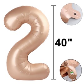 40 Inch Caramel Balloon Number 2 Balloon,Number Balloons Big Giant Jumbo Number 2 Foil Mylar Balloons for 12th Birthday Party Anniversary Events,Wedding Anniversary Party Decorations